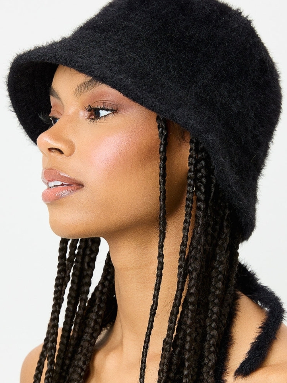 Frankie's Bikinis Black Fuzzy Bucket Hat 0043
